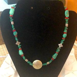 NWT Turquoise and coral necklace with crosses